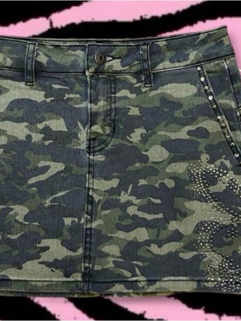 PLAYBOY Camouflage Mini Skirt with Stud Detail - Green